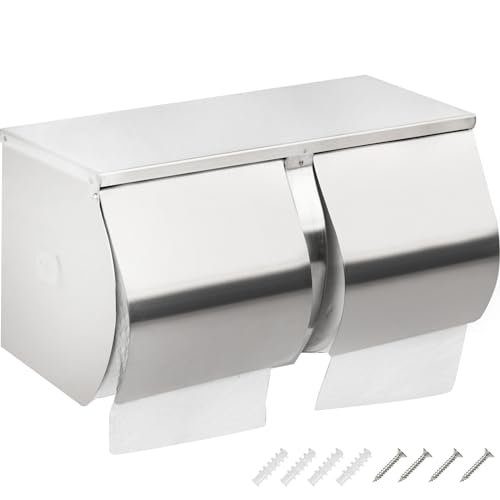Double Roll Toilet Paper Holder Dispenser with Shelf Storage-Commercial 2-Roll Side by Side Stainless Steel Toilet Tissue Holder/Dispenser Wall Mount for Bathroom/Restroom-Brushed Finish