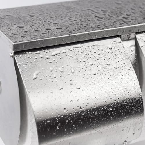 Double Roll Toilet Paper Holder Dispenser with Shelf Storage-Commercial 2-Roll Side by Side Stainless Steel Toilet Tissue Holder/Dispenser Wall Mount for Bathroom/Restroom-Brushed Finish