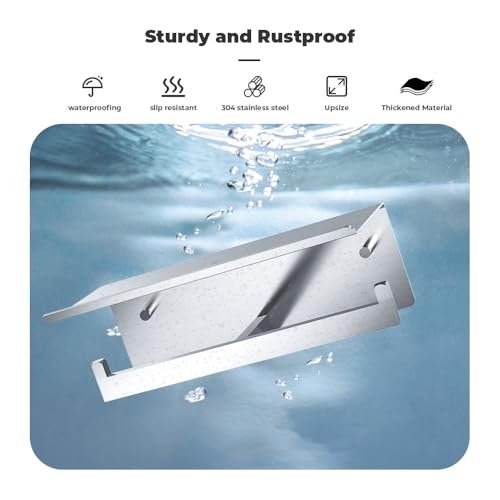 Double Toilet Paper Holder with Shelf, FreshGlow Large Tissue Holder Brushed Nickel, Wall Mount Commercial Toilet Paper Dispenser Phone Shelf Stainless Steel, Tissue Roll for Bathroom