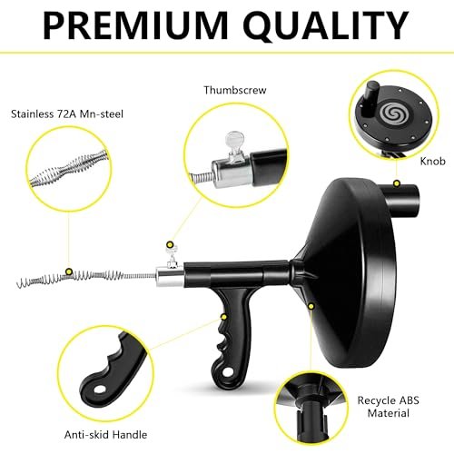 Drain Auger 25 Ft with Gloves, Plumbing Snake Drain Auger Hair Clog Remover, Heavy Duty Pipe Drain Clog Remover for Bathtub Drain, Bathroom Sink, Kitchen Cleaning