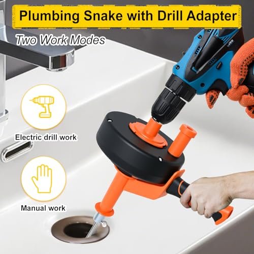 Drain Auger, 25ft 35ft 50ft Drain Snake with Drill Adapter, Plumbing Snake Clog Remover Use Manually or Powered for Kitchen, Bathtub and Shower Drains