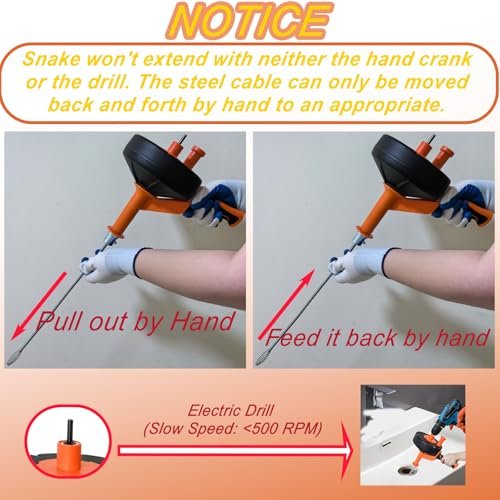 Drain Auger, 25ft 35ft 50ft Drain Snake with Drill Adapter, Plumbing Snake Clog Remover Use Manually or Powered for Kitchen, Bathtub and Shower Drains