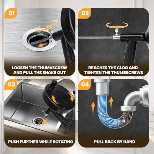 Drain Auger 33 Ft, Plumbing Snake Hair Clog Remover Drain Snake Flexible Grabber Heavy Duty Sink Cleaner Tools for Shower Bathtub Bathroom Kitchen Pipe
