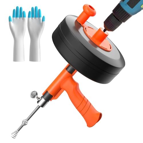 Drain Auger, Plumbing Snake With Drill Adapter, 35ft Heavy Duty Flexible Sink Steel Plumbing Auger Bathroom Hair Clog Removal Tool, Manual Or Powered - No auto retract or feed