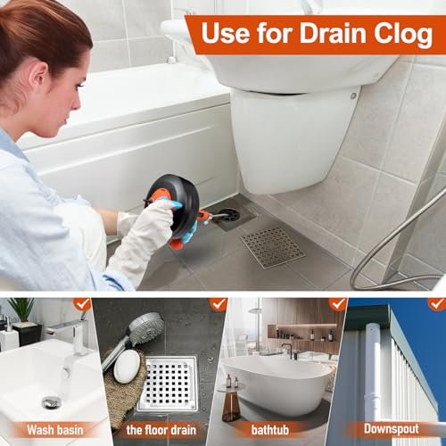 Drain Auger, Plumbing Snake With Drill Adapter, 35ft Heavy Duty Flexible Sink Steel Plumbing Auger Bathroom Hair Clog Removal Tool, Manual Or Powered - No auto retract or feed