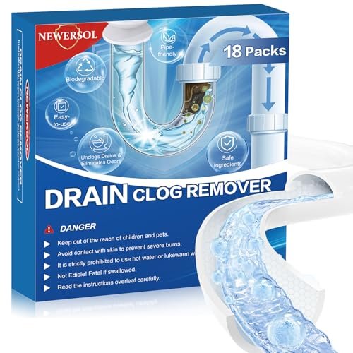 Drain Clog Remover 18 Packs Fast Acting Drain Cleaner Powders for Kitchen Sink Bathroom Shower Bathtub Powerful Pipe Unclogger Clears hair Grease Safe for Pipes