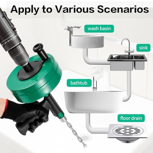 Drain Clog Remover,50 FT Drain Snake with Drill Attachment,Heavy-Duty Steel Drain Auger,Plumbing Snake Clog Removal Tool,Sewer Snake for Sink,Kitchen,Shower,Toilet