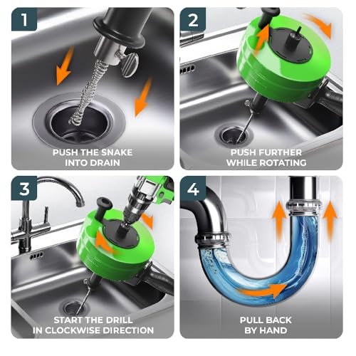 drain snake [50FT] - with drill attachment - Ideal plumbing snake for sink and drain unblocking - Solid drain auger for real DYIs! (50 FT - 1/4 inch)