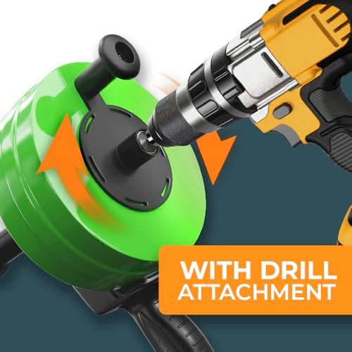drain snake [50FT] - with drill attachment - Ideal plumbing snake for sink and drain unblocking - Solid drain auger for real DYIs! (50 FT - 1/4 inch)