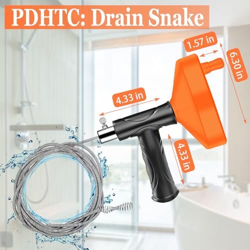 Drain Snake Auger 33 Feet, Plumbing Snake Drain Hair Clog Removal Tool, Sink Unclogger Drain, Heavy Duty Toilet Snake Auger, Cleaner Tool for Bathroom Kitchen Tub Shower Drain Clog Remover with Gloves
