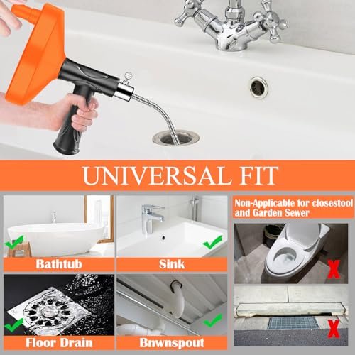 Drain Snake Auger 33 Feet, Plumbing Snake Drain Hair Clog Removal Tool, Sink Unclogger Drain, Heavy Duty Toilet Snake Auger, Cleaner Tool for Bathroom Kitchen Tub Shower Drain Clog Remover with Gloves