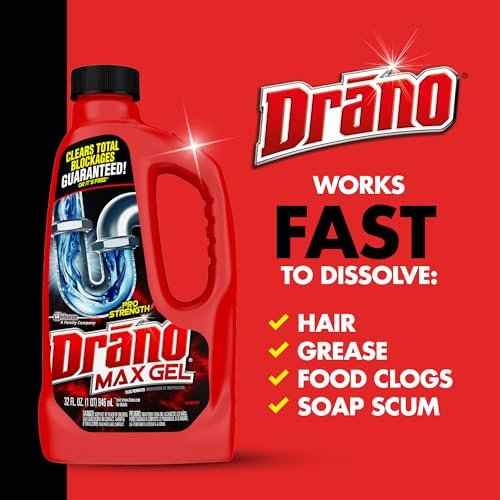 Drano Max Gel Drain Clog Remover and Cleaner for Shower or Sink Drains, Unclogs and Removes Hair, Soap Scum, Blockages, 32 oz