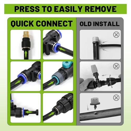 Drip Irrigation Kit - 100 FT. Hose Sprinkler System with 360° nozzles and T-connectors for Gardens, lawns, Plants, Flower beds, Trees, patios and hydroponics (Closeable nozzle-28)