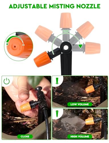 Drip Irrigation System, 40FT 1/2" Mainline & 100FT 1/4" Tubing, with Adjustable Drip Emitters Misting Sprinkler, Efficient Sprinkler System Kit for Flower Bed, Raised Bed, Greenhouse, Lawn