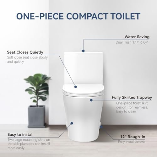 Dual Flush Elongated Standard One Piece Toilet for Bathroom Comfort Height in White