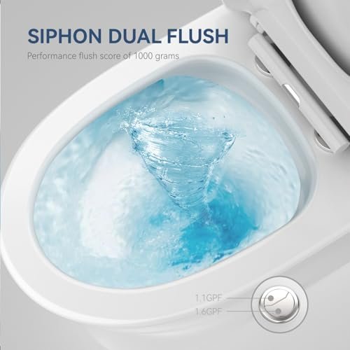 Dual Flush Elongated Standard One Piece Toilet for Bathroom Comfort Height in White