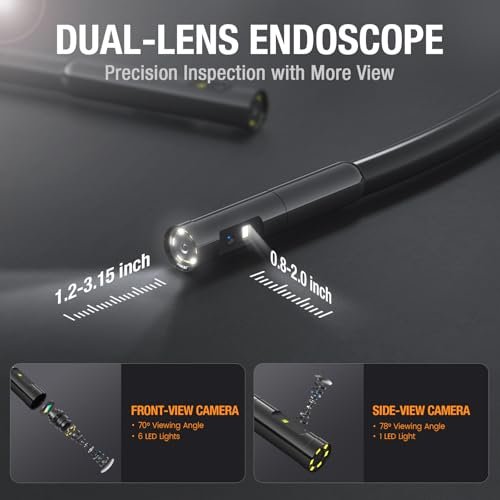 Dual Lens Endoscope Camera with Light, Teslong 4.3" HD Snake Borescope Inspection Camera, Automotive Scope Cam with Flexible Cable, Home Waterproof Fiber Optic for Sewer Drain Pipe (16.5FT)