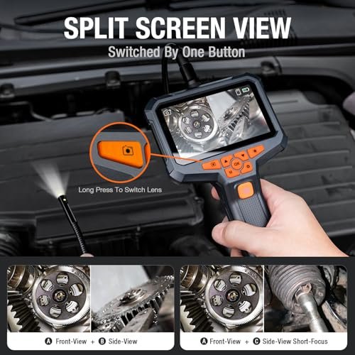 Dual Lens Endoscope Camera with Light, Teslong 4.3" HD Snake Borescope Inspection Camera, Automotive Scope Cam with Flexible Cable, Home Waterproof Fiber Optic for Sewer Drain Pipe (16.5FT)