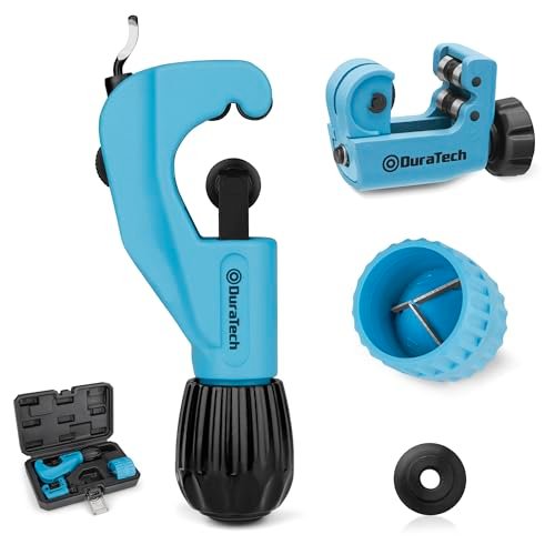 DURATECH 3-Piece Pipe Cutter Set, Tubing Cutter with Derubbing Tool, Mini Tube Cutter and Tube Reamer, Cutting Capacity 1/8" to 1-1/8", Perfect for Copper, Aluminum, Brass, and PVC Tube