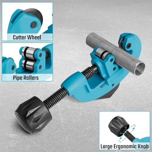 DURATECH Tubing Cutter 1/8"-1-1/4", Copper, Aluminum, Brass and Plastic Tubing Quick-Acting Cutter, With Replacement Wheel and Reamer