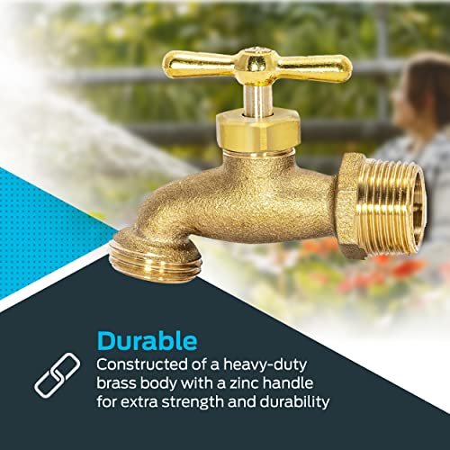 Eastman Irrigation Hose Bibb, 3/4 Inch MIP x 3/4 Inch MHT Outdoor Spigot, Brass Garden Valve, 20183