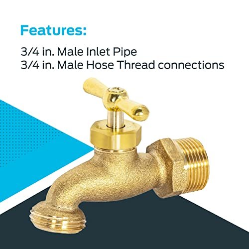 Eastman Irrigation Hose Bibb, 3/4 Inch MIP x 3/4 Inch MHT Outdoor Spigot, Brass Garden Valve, 20183