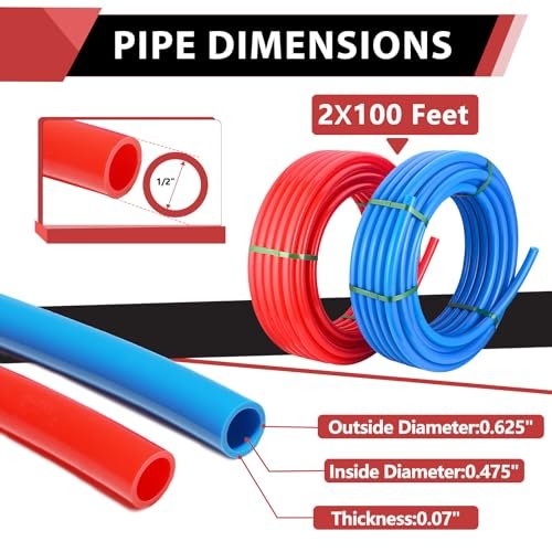 EFIELD 1/2 inch 2 x100 ft Pex-b Pipe/Tubing,NSF Certified for Potable Water, Hot/Cold Water, Blue & Red 200 ft Length for Plumbing and Heating Applications, with Pipe Cutter,(AB-2)
