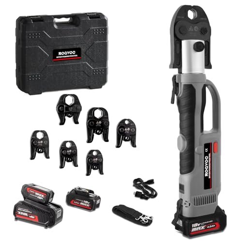 Electric Pipe Crimping Tool Kit with 6 Pro Press Jaws, Pro Press Tool for 1/2 to 2 inches Copper Pipes and Stainless Steel Pipes, 2pcs 4 Ah Battery and Charger, Carrying Case Included