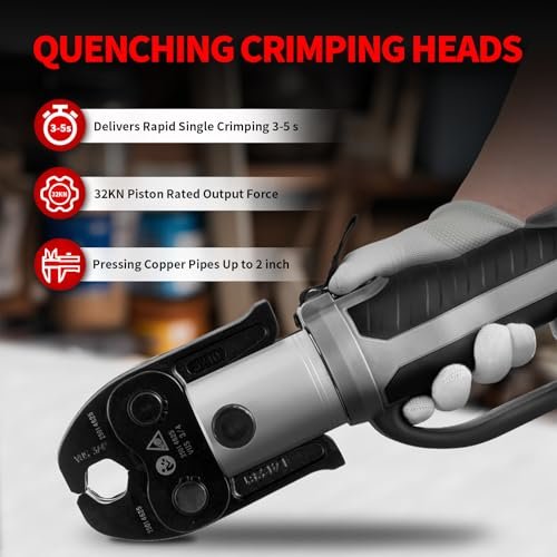 Electric Pipe Crimping Tool Kit with 6 Pro Press Jaws, Pro Press Tool for 1/2 to 2 inches Copper Pipes and Stainless Steel Pipes, 2pcs 4 Ah Battery and Charger, Carrying Case Included