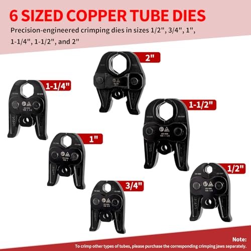 Electric Pipe Crimping Tool Kit with 6 Pro Press Jaws, Pro Press Tool for 1/2 to 2 inches Copper Pipes and Stainless Steel Pipes, 2pcs 4 Ah Battery and Charger, Carrying Case Included