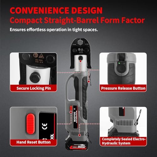 Electric Pipe Crimping Tool Kit with 6 Pro Press Jaws, Pro Press Tool for 1/2 to 2 inches Copper Pipes and Stainless Steel Pipes, 2pcs 4 Ah Battery and Charger, Carrying Case Included
