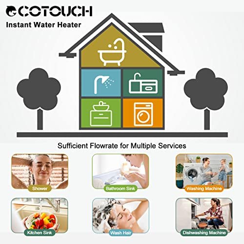 Electric Tankless Water Heater, ECOTOUCH 14kW Instant Hot Water Heaters on Demand 240V Point of Use Hot Water Heater ETL Certificated Self-Modulation ECO140B Black