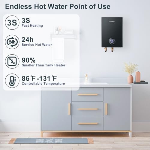 Electric Tankless Water Heater, ECOTOUCH 27kW on Demand Water Heater Electric 240Volts Instant Endless Hot Water Heaters Point of Use with Self-Modulation to Save Energy ECO270B
