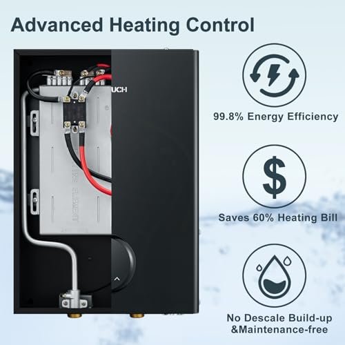 Electric Tankless Water Heater, ECOTOUCH 27kW on Demand Water Heater Electric 240Volts Instant Endless Hot Water Heaters Point of Use with Self-Modulation to Save Energy ECO270B