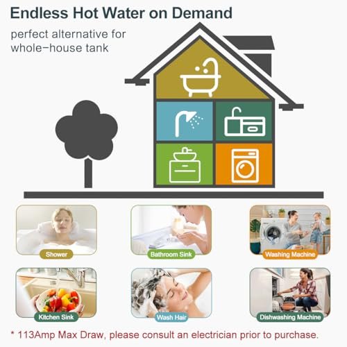 Electric Tankless Water Heater, ECOTOUCH 27kW on Demand Water Heater Electric 240Volts Instant Endless Hot Water Heaters Point of Use with Self-Modulation to Save Energy ECO270B
