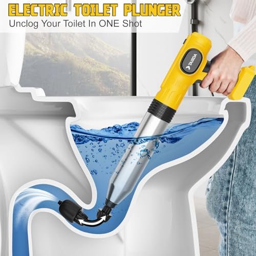 Electric Toilet Plunger Compatible for Dewalt 20v Battery(NO Battery), Cordless Toilet Plunger with Auto-Pressurized, NO Splashes & 3 Heads, Drain Unclogger Tool for Bathroom Shower Floor(Bare Tool)