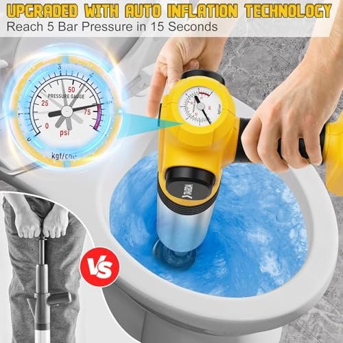 Electric Toilet Plunger Compatible for Dewalt 20v Battery(NO Battery), Cordless Toilet Plunger with Auto-Pressurized, NO Splashes & 3 Heads, Drain Unclogger Tool for Bathroom Shower Floor(Bare Tool)
