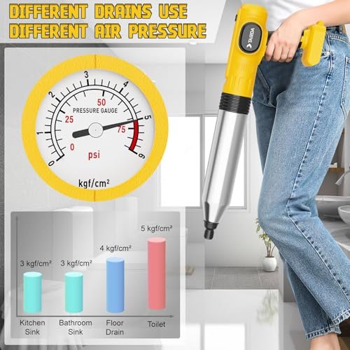 Electric Toilet Plunger Compatible for Dewalt 20v Battery(NO Battery), Cordless Toilet Plunger with Auto-Pressurized, NO Splashes & 3 Heads, Drain Unclogger Tool for Bathroom Shower Floor(Bare Tool)