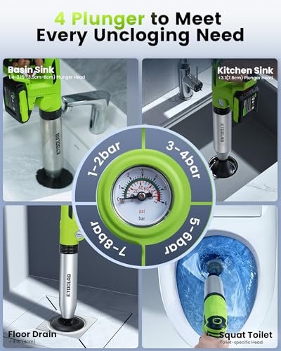 Electric Toilet Plunger Heavy Duty，Drain Clog Remover Tools,High Pressure Air Toilet Plungers Heavy Duty Plunger for Toilet,Bathroom,Floor Drain,Sewer