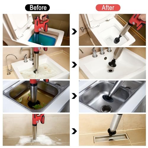 Electric Toilet Plunger With Dedicated Box, Plunger Toilet Can Only Take 2 Mins To Unclog Toilet,Bathroom,Floor Drain,Sewer,Pipe，RED,1 Battery