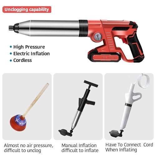 Electric Toilet Plunger With Dedicated Box, Plunger Toilet Can Only Take 2 Mins To Unclog Toilet,Bathroom,Floor Drain,Sewer,Pipe，RED,1 Battery