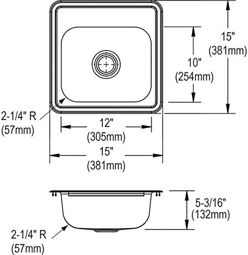 Elkay D11515 Dayton 15" Drop In Single Basin Stainless Steel Kitchen Sink - 3 Faucet Holes