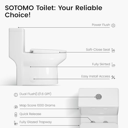 Elongated One Piece Toilet, 12" Rough-In, Compact Design for Bathrooms, 1.1/1.6 GPF Dual Flush toilet, MAP 1000g, Soft-Closing Seat, White Toilet Bowl - 27.75"D x 15.4"W x 27.13"H