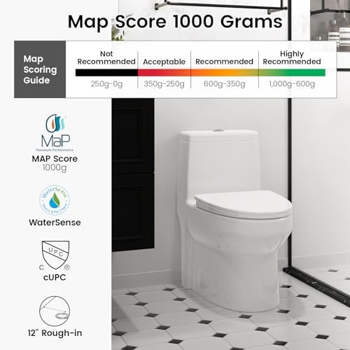 Elongated One Piece Toilet, 12" Rough-In, Compact Design for Bathrooms, 1.1/1.6 GPF Dual Flush toilet, MAP 1000g, Soft-Closing Seat, White Toilet Bowl - 27.75"D x 15.4"W x 27.13"H
