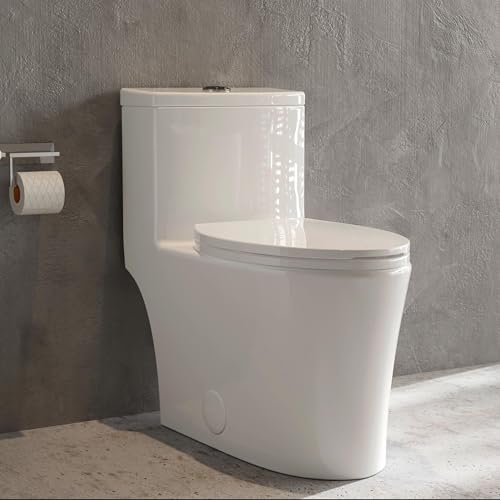 Elongated One-Piece Toilet, Full Skirt & Sleek Design, Dual Powerful Flush Toilet 0.8/1.28 GPF and MAP 1000g, Comfort Height Toilet, White, 12'' Rough-in