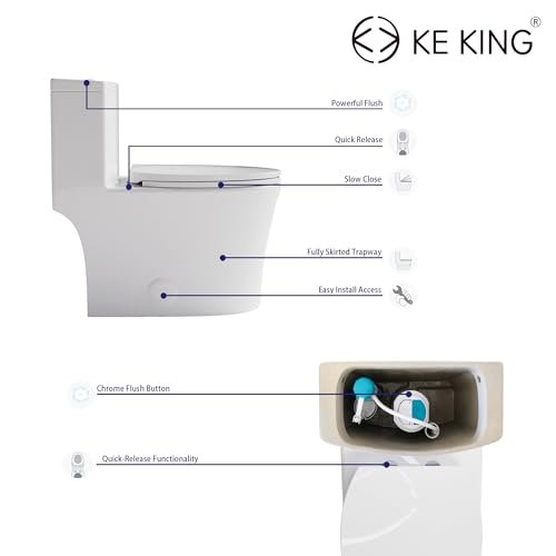 Elongated One-Piece Toilet, Full Skirt & Sleek Design, Dual Powerful Flush Toilet 0.8/1.28 GPF and MAP 1000g, Comfort Height Toilet, White, 12'' Rough-in