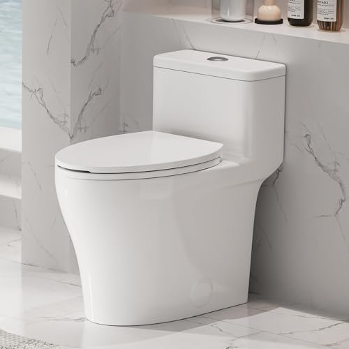 Elongated One Piece Toilet with Comfort Chair Seat ADA Height 17.33", Powerful Dual Flush 0.8/1.28 GPF Compact Toilet, MAP 1000g, Standard White Toilet Bowl, 12'' Rough-in