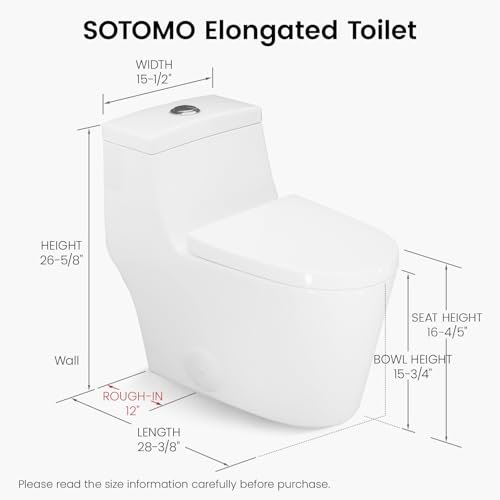 Elongated One Piece Toilet with Soft Closing Seat, 12'' Rough-In Modern Toilet for Bathrooms, 1.28 GPF Dual Flush, MAP 1000g, 28.4 x 15.5 x 26.6 Inches Standard White Toilet bowl