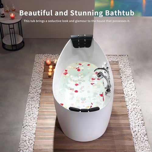 Empava 67" Freestanding Whirlpool Bathtub Oval with 8 Hydromassage Adjustable Water Jets Luxury Acrylic Massage SPA Soaking Bath Tub in White Double Ended