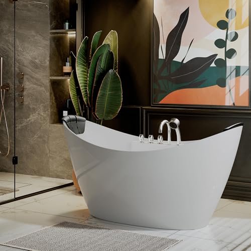 Empava 67" Freestanding Whirlpool Bathtub Oval with 8 Hydromassage Adjustable Water Jets Luxury Acrylic Massage SPA Soaking Bath Tub in White Double Ended